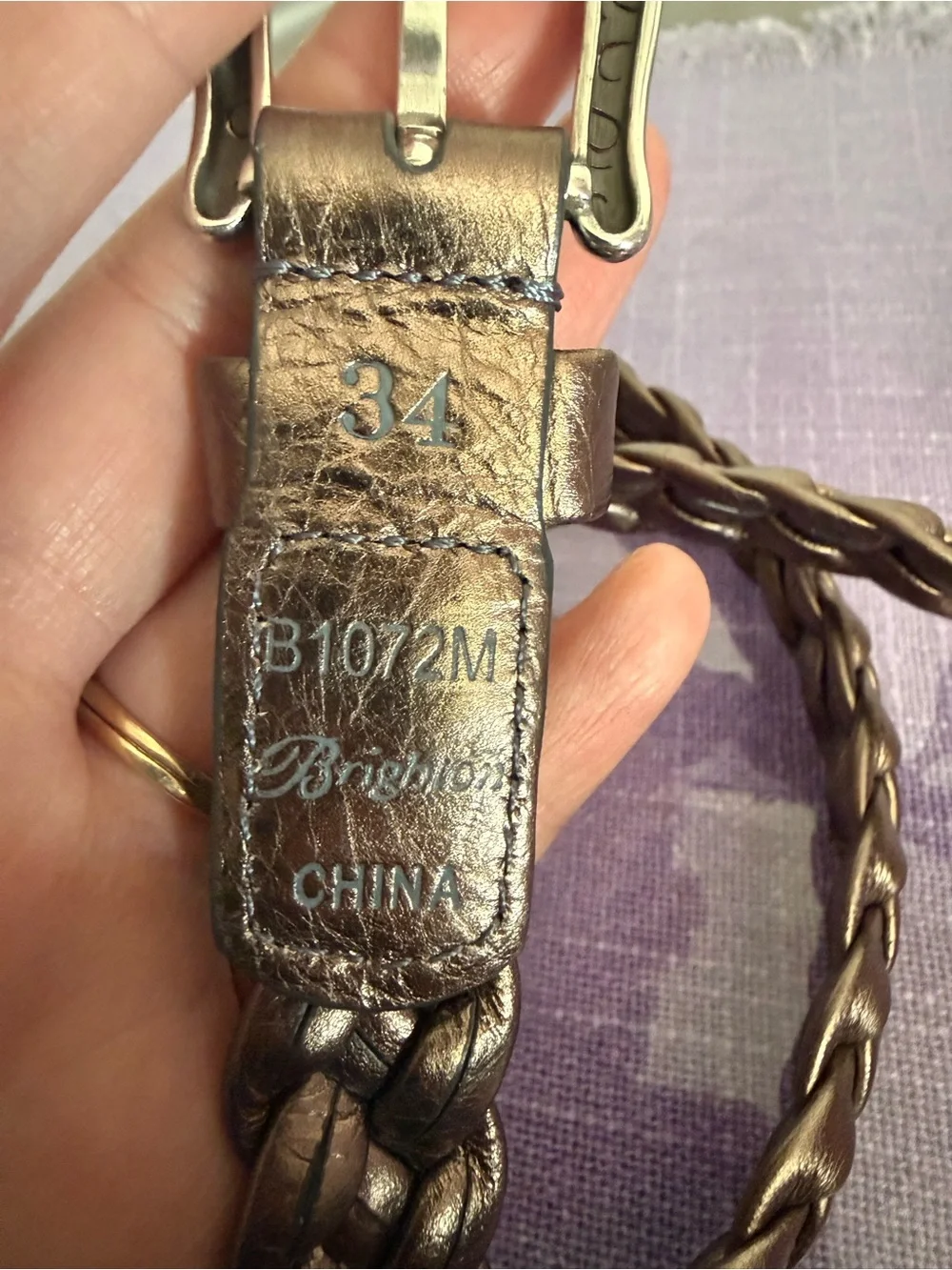 Brighton Braided Bronze Leather Belt Engraved Silver Tone Buckle Size 34